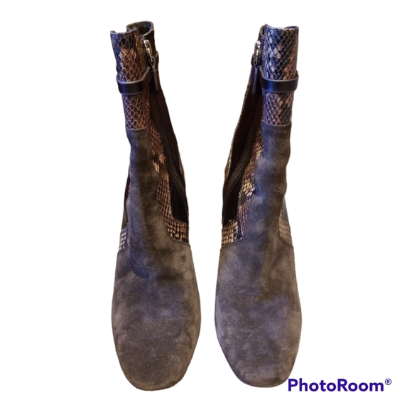 Tory Burch Size 10 Renault Suede and Leather Snakeskin Embossed Ankle Boots - Picture 3 of 7